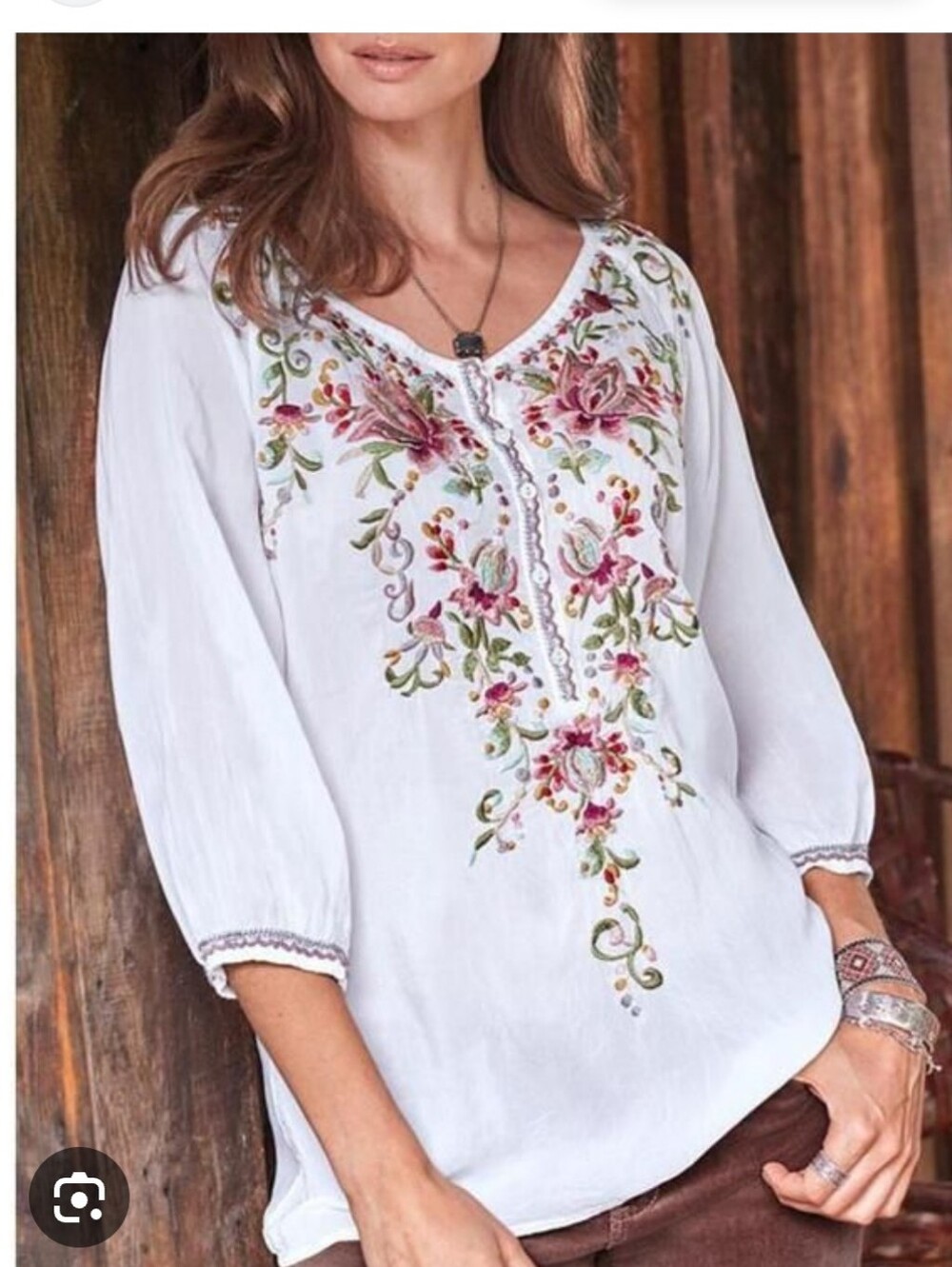 Johnny Was:Embroidered Floral Peasant Top - White